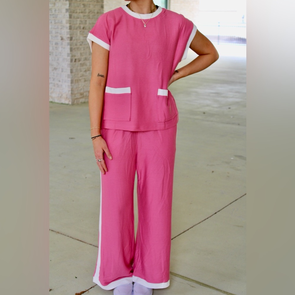 Pink Sleeveless Top and Pants Set